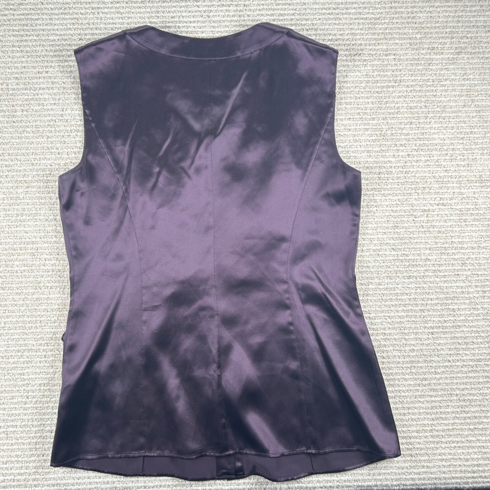 Brooks Brothers Silk Ruffle Front Tie‎ Neck Top Womens 4 Purple Sleeveless Satin - Picture 7 of 13